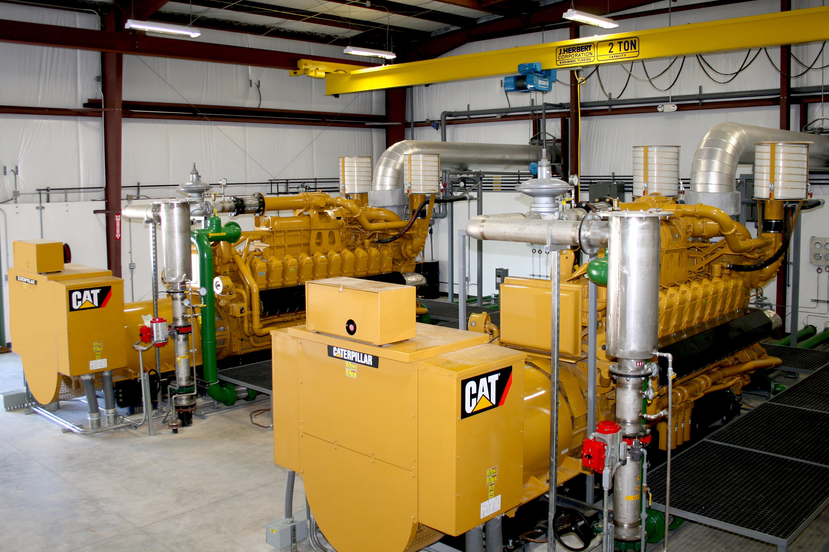 Two CAT engines in a biogas-to-energy facility